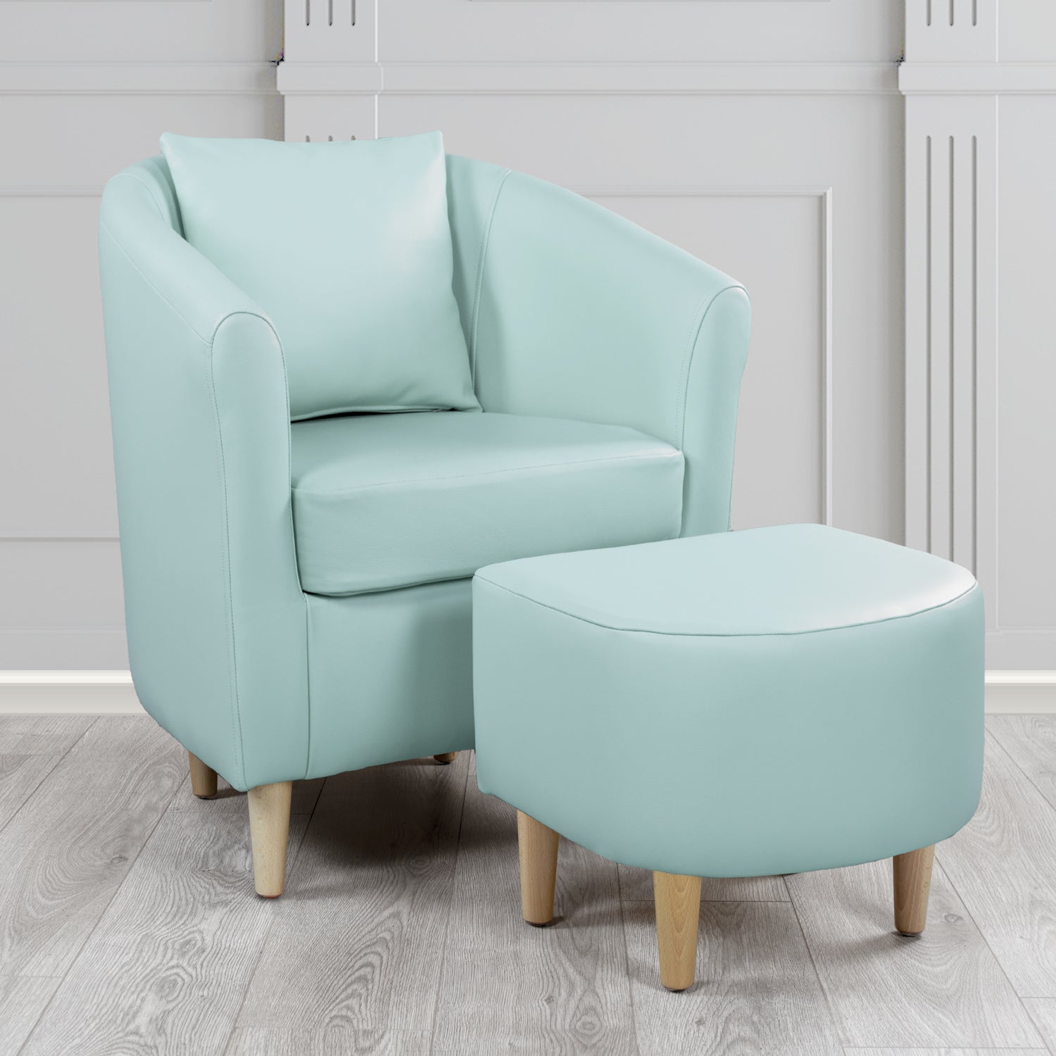 St Tropez Shelly Parlour Blue Crib 5 Genuine Leather Tub Chair & Footstool Set With Scatter Cushion (6619511390250)