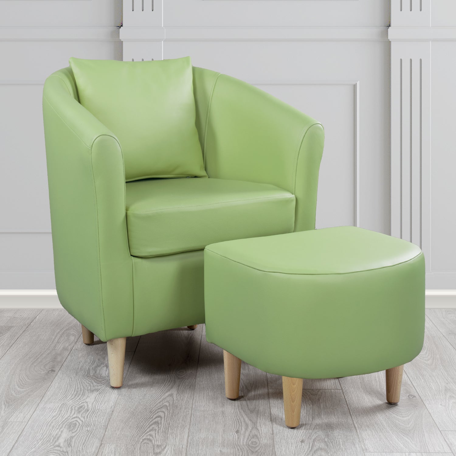 St Tropez Shelly Pea Green Crib 5 Genuine Leather Tub Chair & Footstool Set With Scatter Cushion (6619511914538)