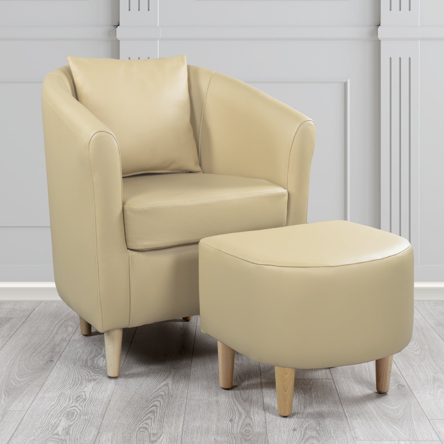 St Tropez Shelly Pebble Crib 5 Genuine Leather Tub Chair & Footstool Set With Scatter Cushion (6619512635434)