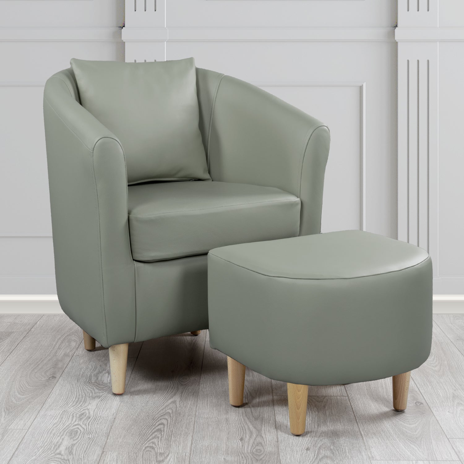 St Tropez Shelly Piping Crib 5 Genuine Leather Tub Chair & Footstool Set With Scatter Cushion (6619513520170)