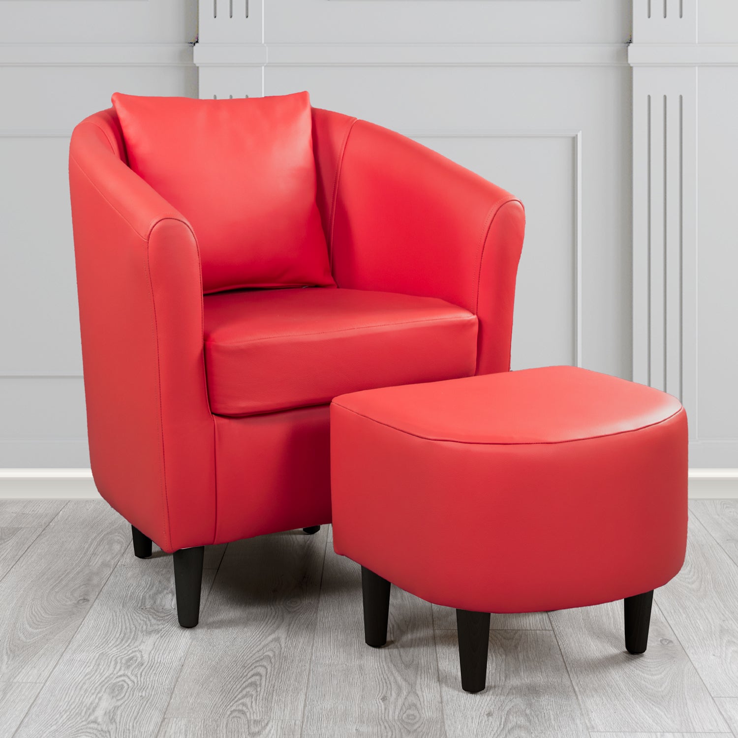St Tropez Shelly Poppy Crib 5 Genuine Leather Tub Chair & Footstool Set With Scatter Cushion (6619517026346)