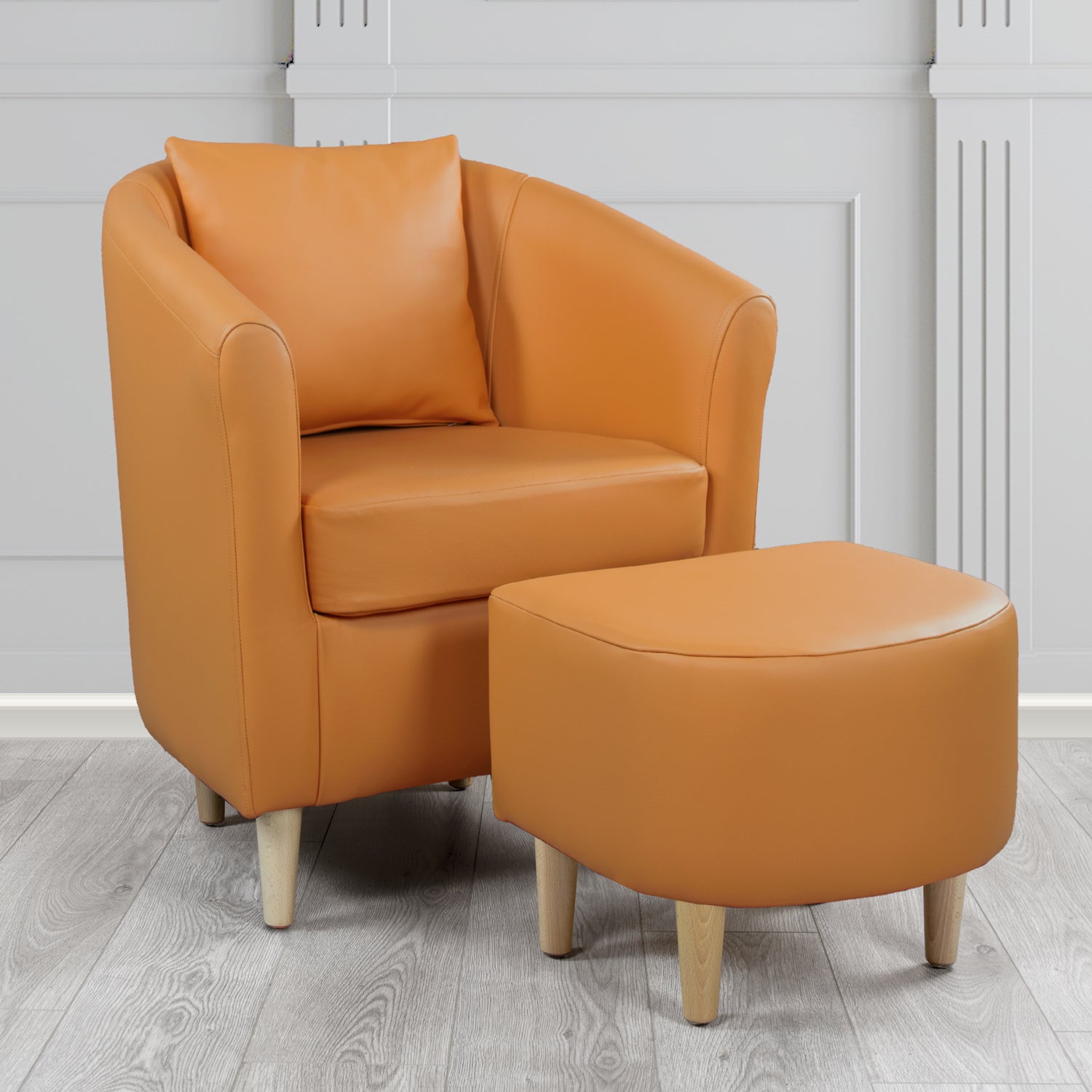 St Tropez Shelly Saddle Crib 5 Genuine Leather Tub Chair & Footstool Set With Scatter Cushion (6619518042154)