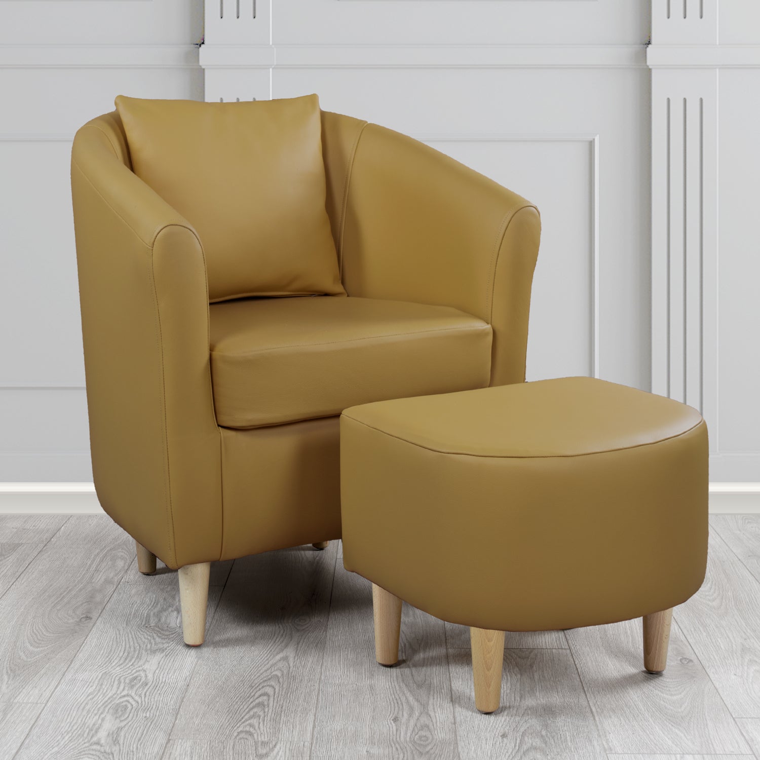 St Tropez Shelly Sage Crib 5 Genuine Leather Tub Chair & Footstool Set With Scatter Cushion (6619522596906)