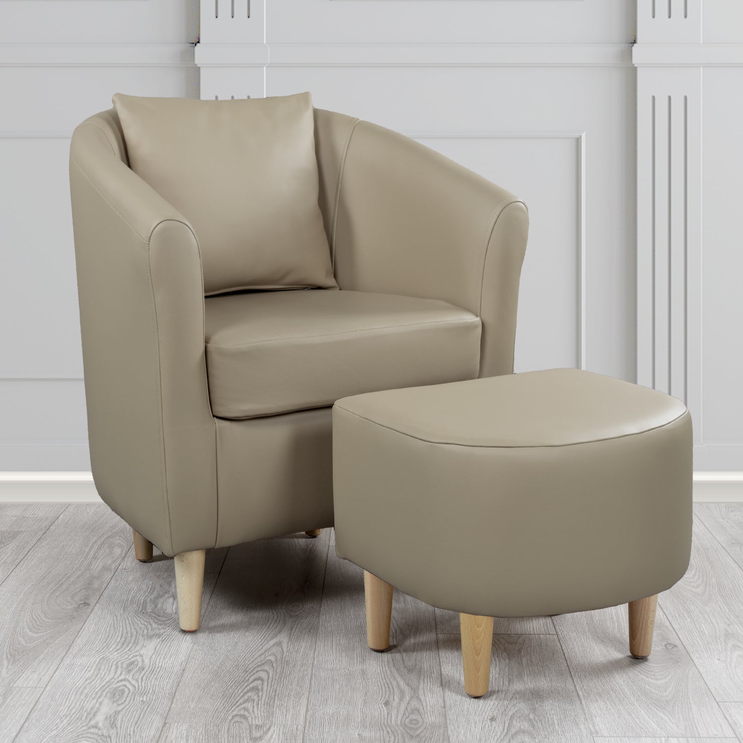 St Tropez Shelly Silver Birch Crib 5 Genuine Leather Tub Chair & Footstool Set With Scatter Cushion (6619534032938)