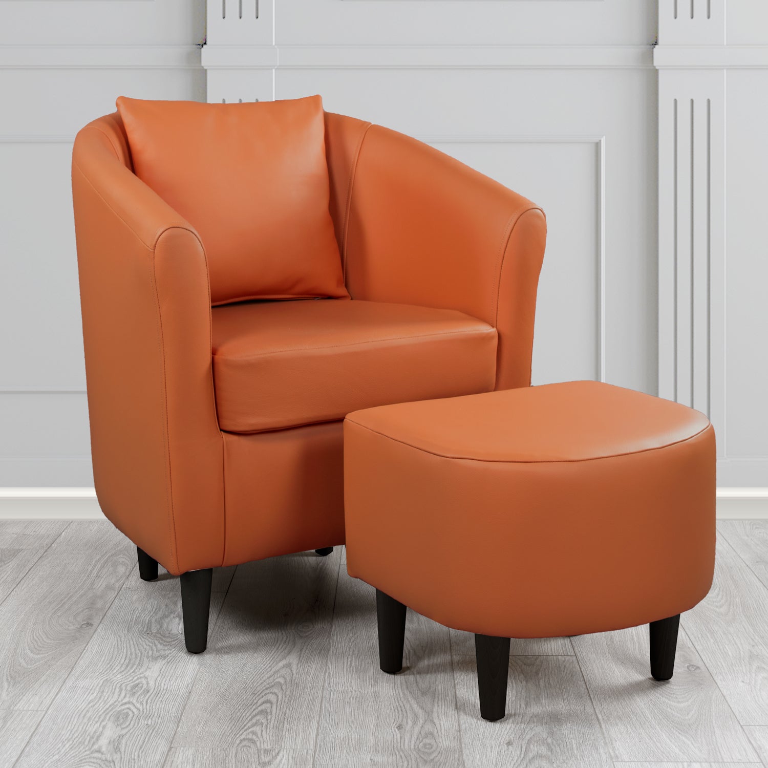 St Tropez Shelly Spice Grey Crib 5 Genuine Leather Tub Chair & Footstool Set With Scatter Cushion (6619536457770)