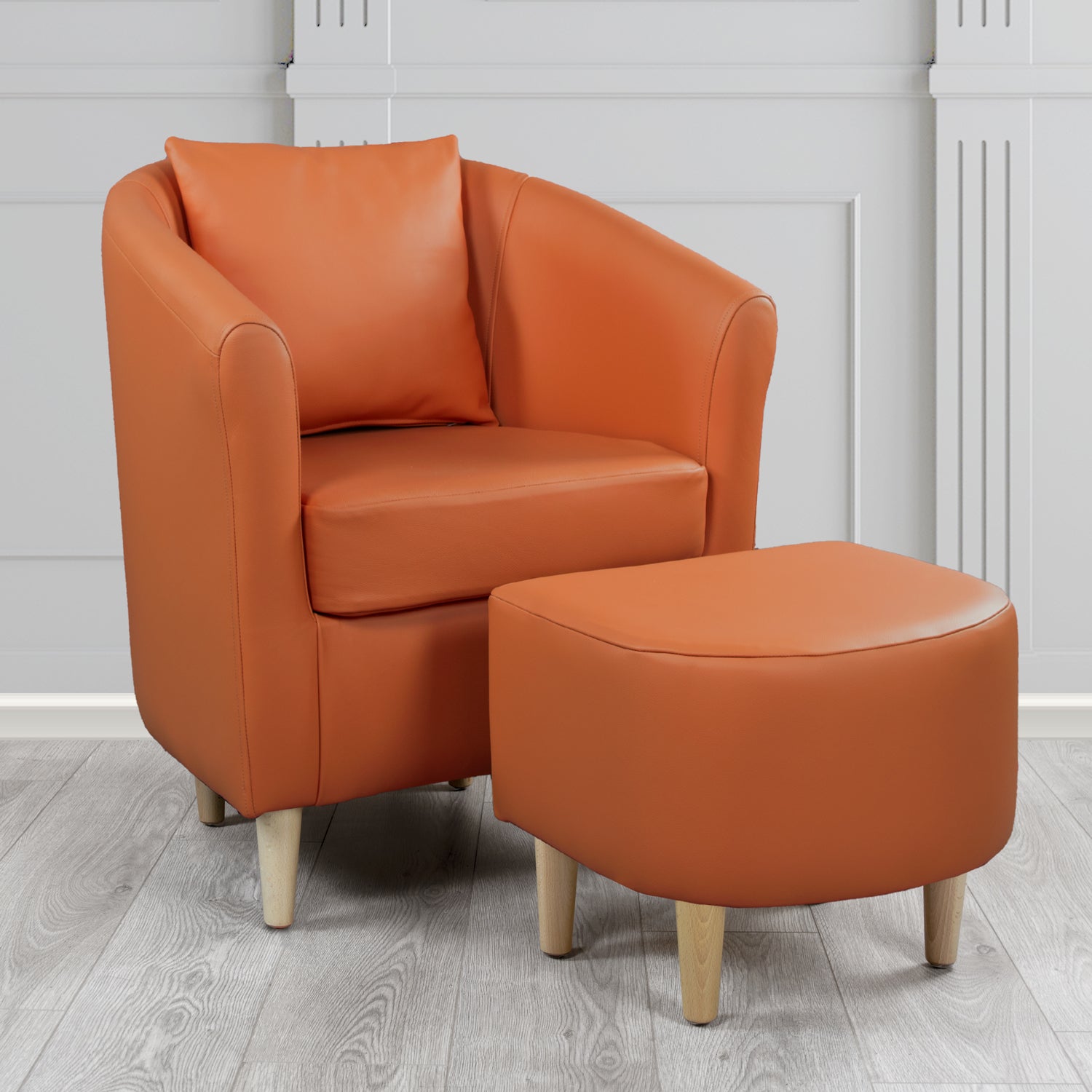 St Tropez Shelly Spice Grey Crib 5 Genuine Leather Tub Chair & Footstool Set With Scatter Cushion (6619536457770)