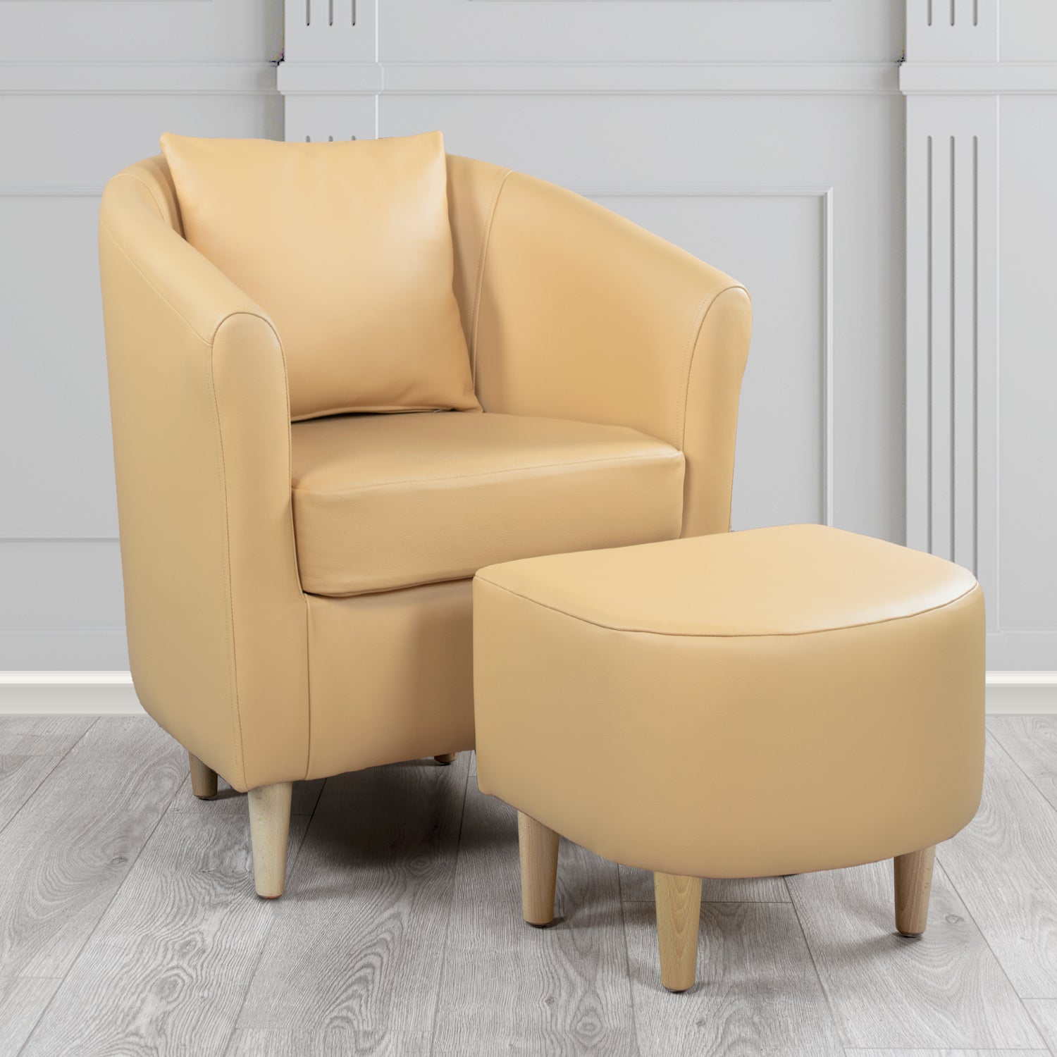 St Tropez Shelly Stone Crib 5 Genuine Leather Tub Chair & Footstool Set With Scatter Cushion (6619540127786)
