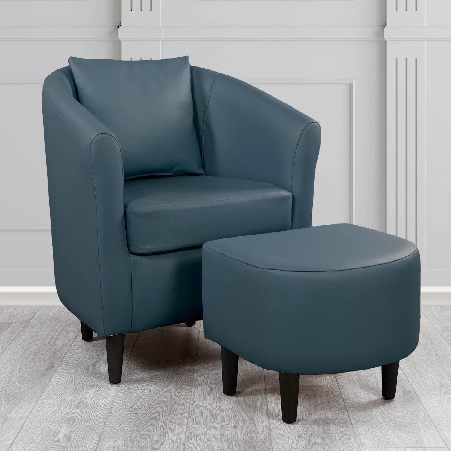 St Tropez Shelly Suffolk Blue Crib 5 Genuine Leather Tub Chair & Footstool Set With Scatter Cushion (6619541700650)