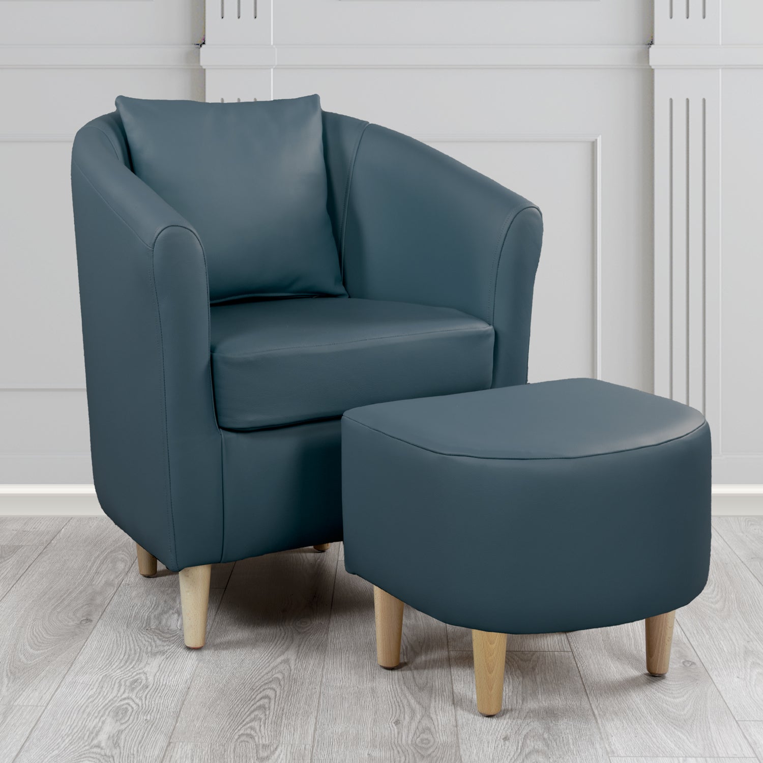 St Tropez Shelly Suffolk Blue Crib 5 Genuine Leather Tub Chair & Footstool Set With Scatter Cushion (6619541700650)