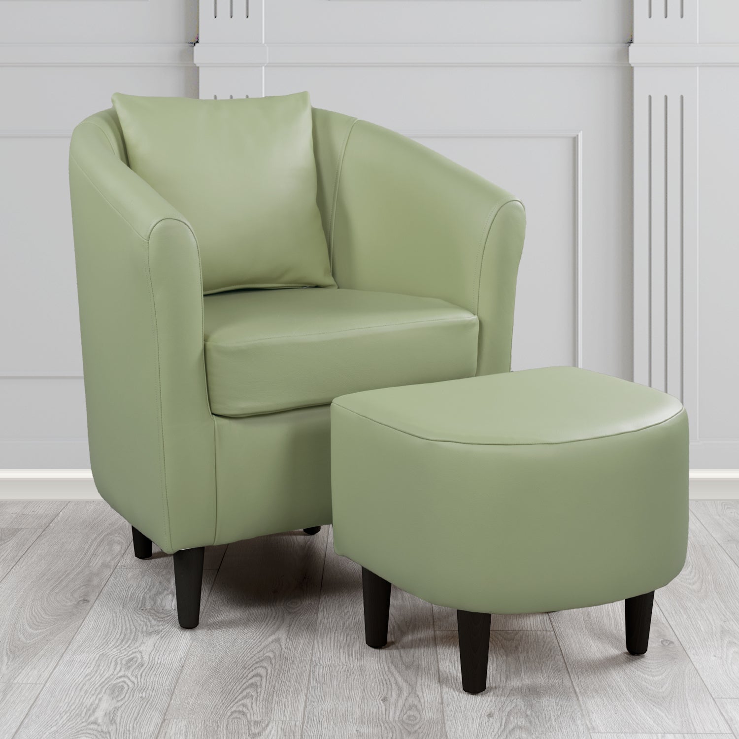 St Tropez Shelly Thyme Green Crib 5 Genuine Leather Tub Chair & Footstool Set With Scatter Cushion (6619543011370)