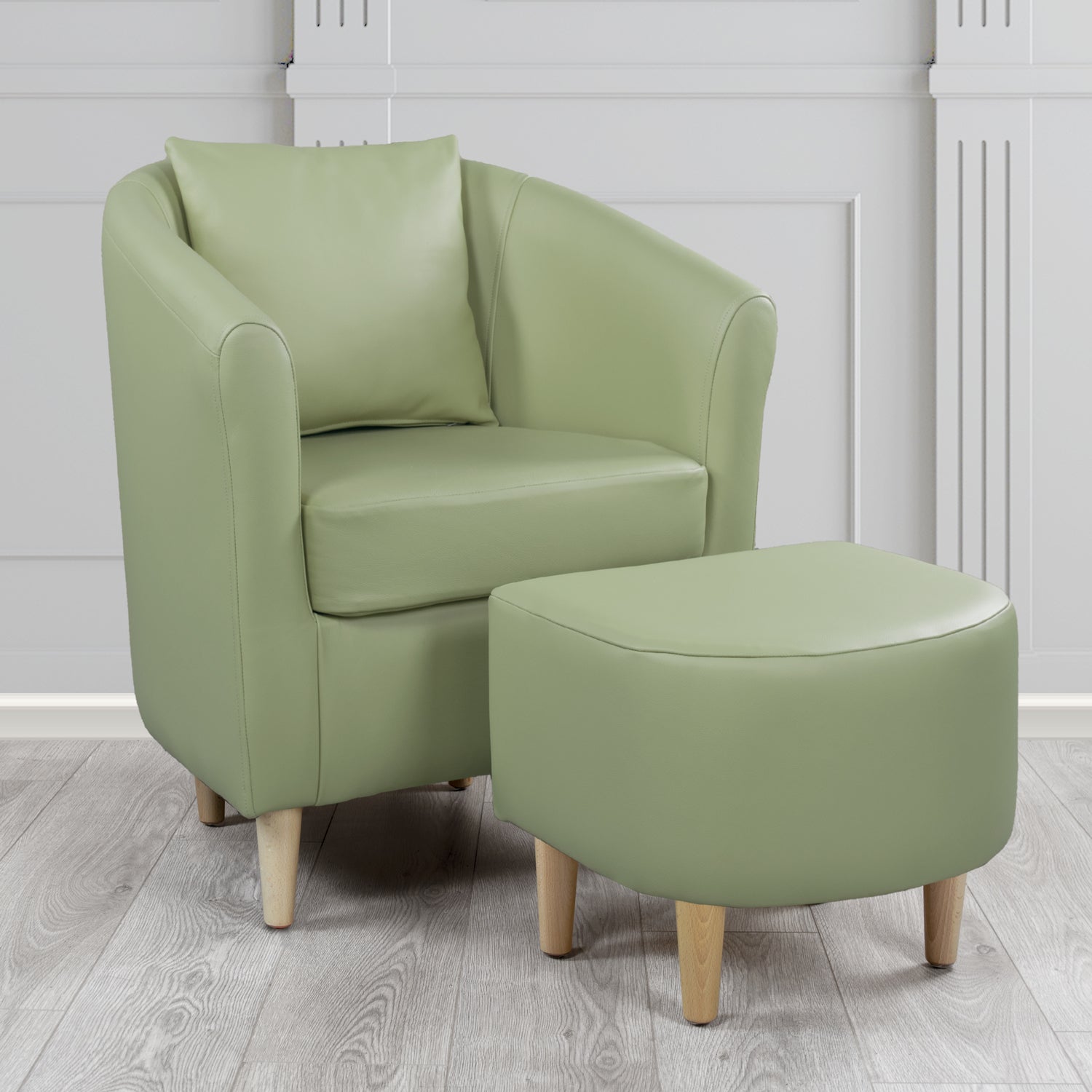 St Tropez Shelly Thyme Green Crib 5 Genuine Leather Tub Chair & Footstool Set With Scatter Cushion (6619543011370)