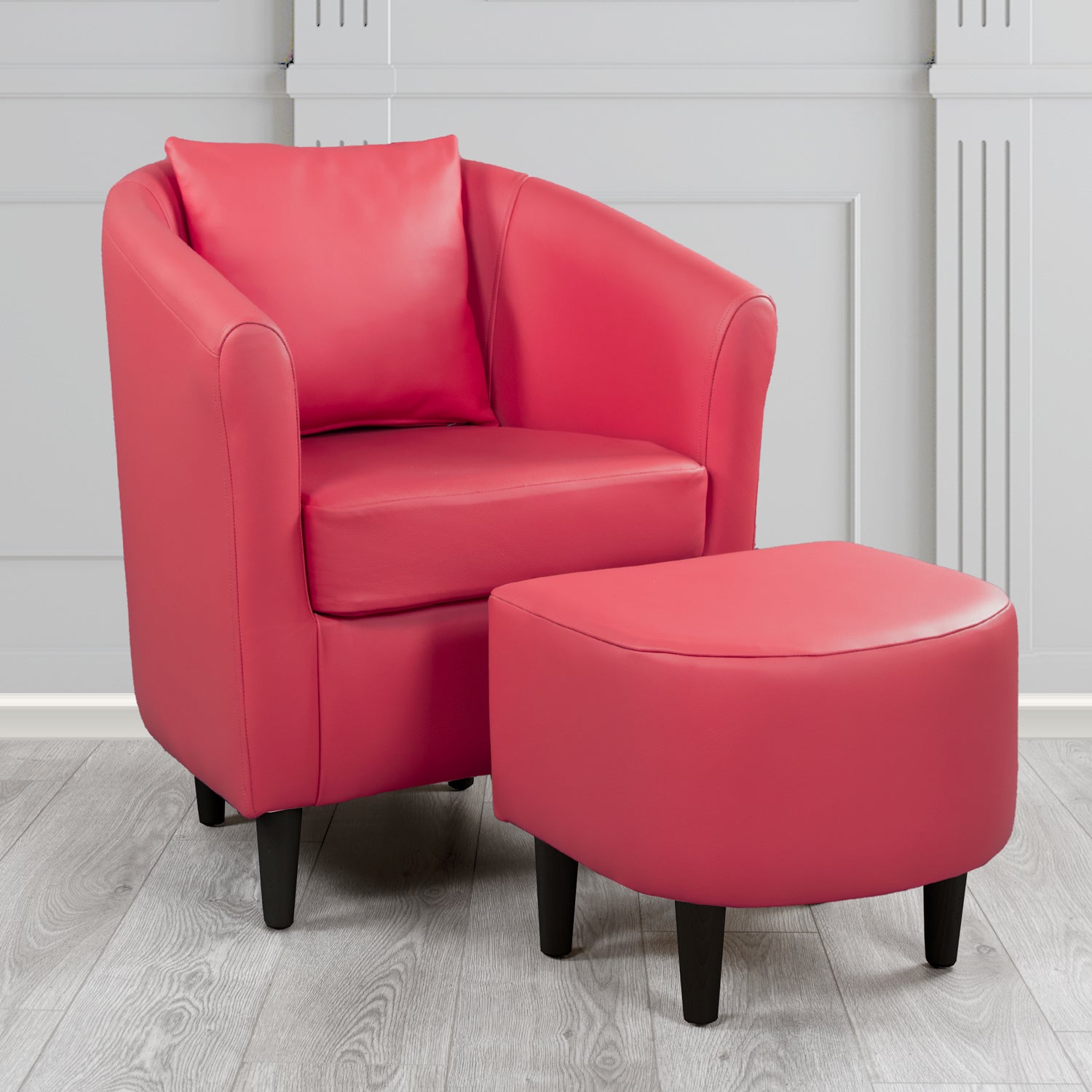 St Tropez Shelly Velvet Red Crib 5 Genuine Leather Tub Chair & Footstool Set With Scatter Cushion (6619544682538)