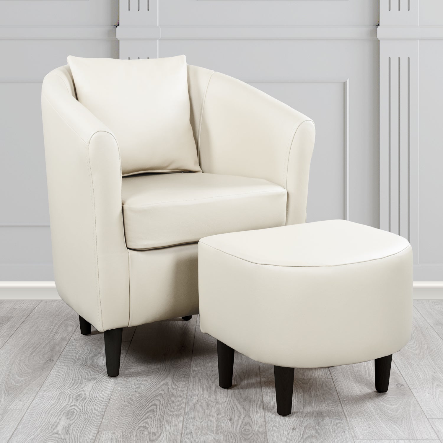 St Tropez Shelly White Crib 5 Genuine Leather Tub Chair & Footstool Set With Scatter Cushion (6619545862186)