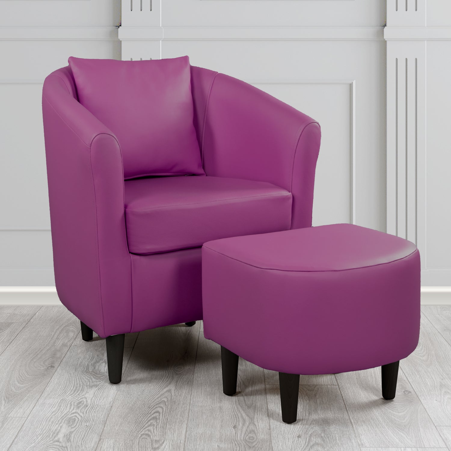St Tropez Shelly Wineberry Crib 5 Genuine Leather Tub Chair & Footstool Set With Scatter Cushion (6619546779690)