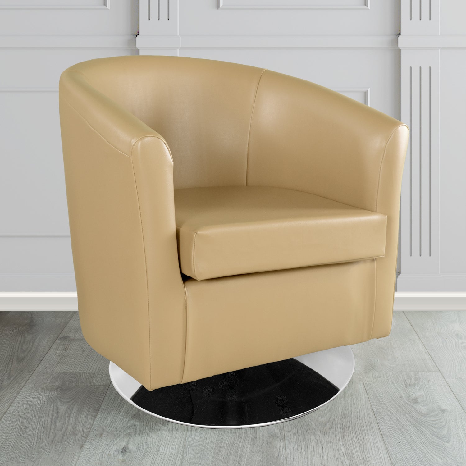 St Tropez Just Colour Almond Crib 5 Faux Leather Swivel Tub Chair (4542593892394)