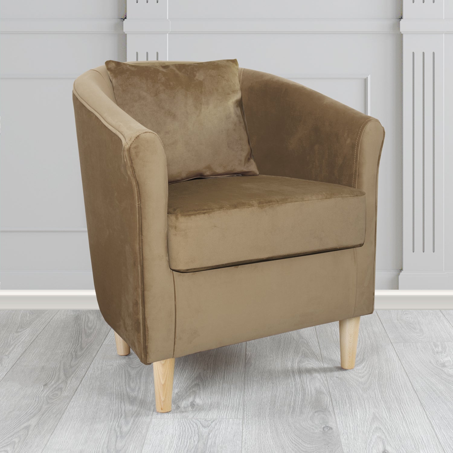 Express St Tropez Monaco Biscuit Plush Velvet Fabric Tub Chair with Scatter Cushion (6604828213290)
