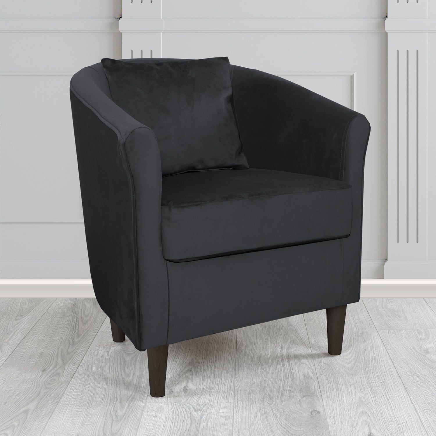 Express St Tropez Monaco Black Plush Velvet Fabric Tub Chair with Scatter Cushion (6604828573738)