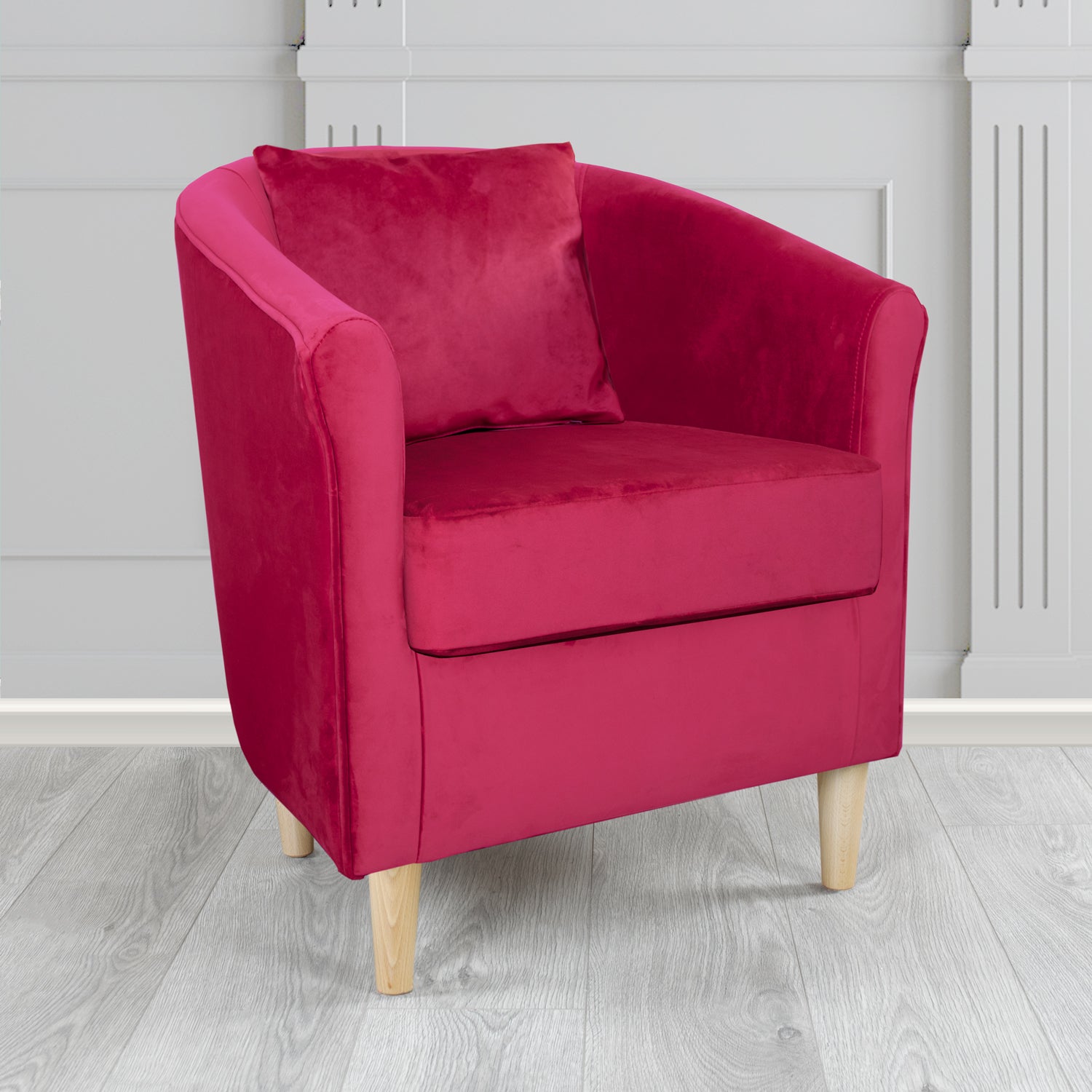 Express St Tropez Monaco Boysenberry Plush Velvet Fabric Tub Chair with Scatter Cushion (6604832538666)