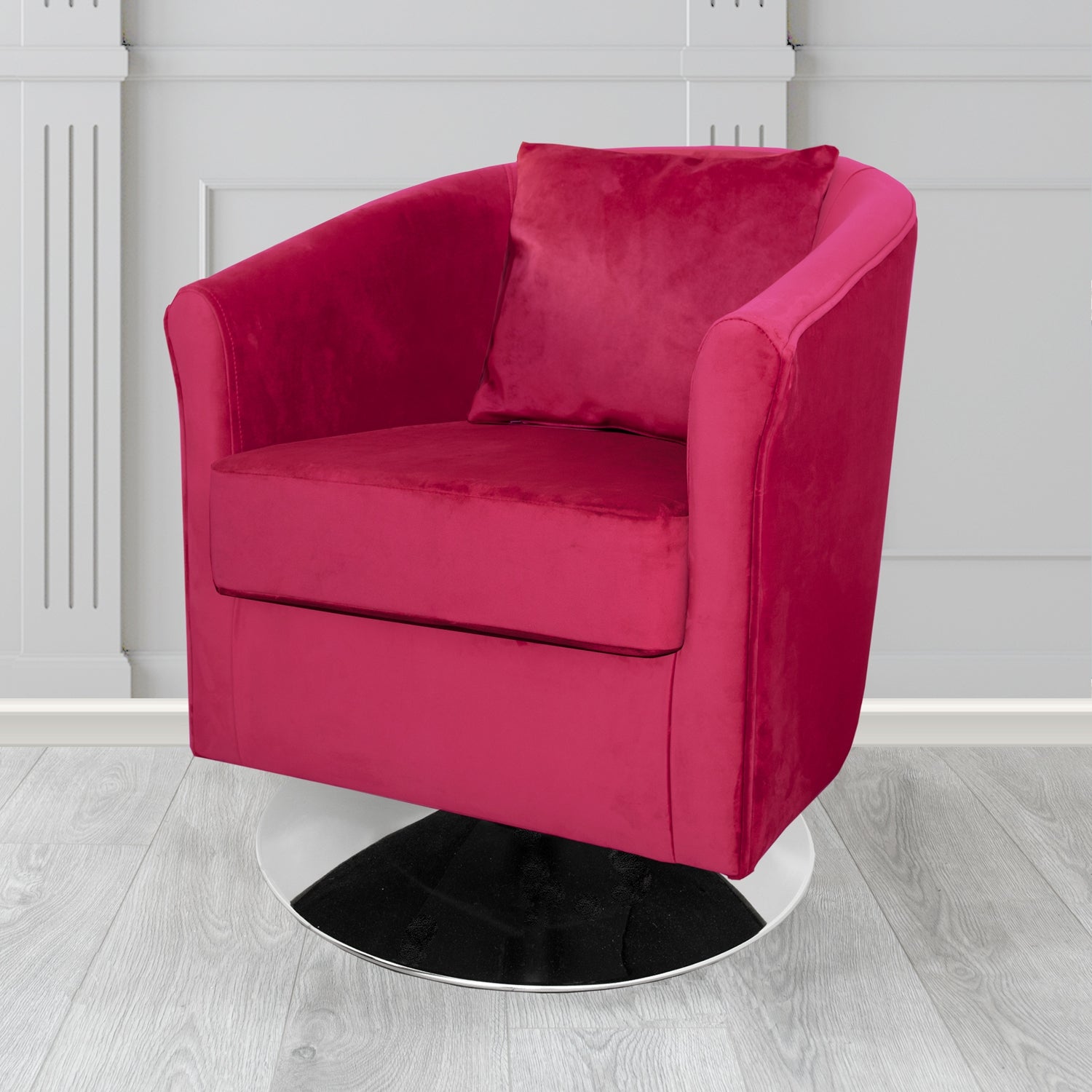 St Tropez Monaco Boysenberry Plush Velvet Fabric Swivel Tub Chair with Scatter Cushion (6605037076522)
