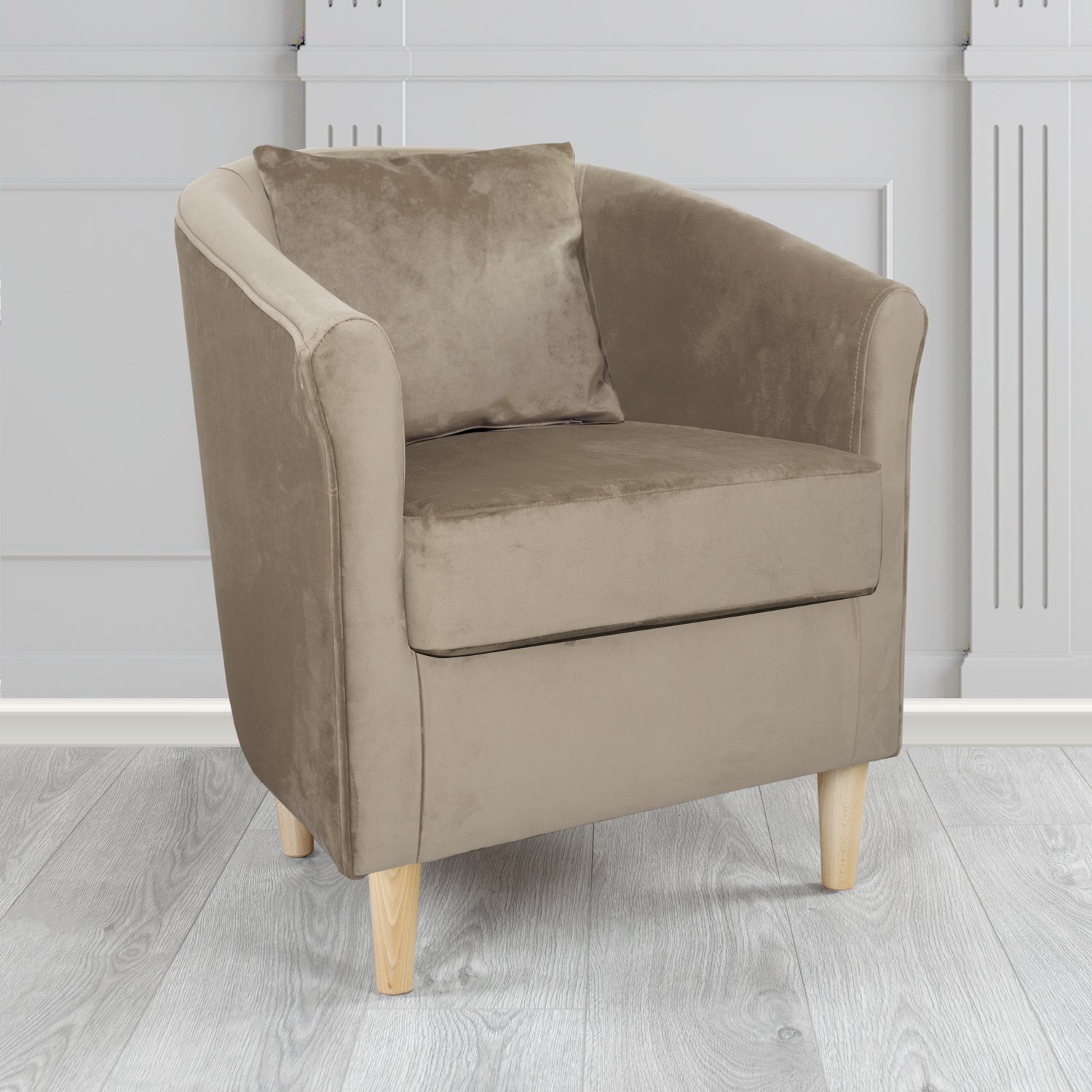 Express St Tropez Monaco Cedar Plush Velvet Fabric Tub Chair with Scatter Cushion (6604832636970)