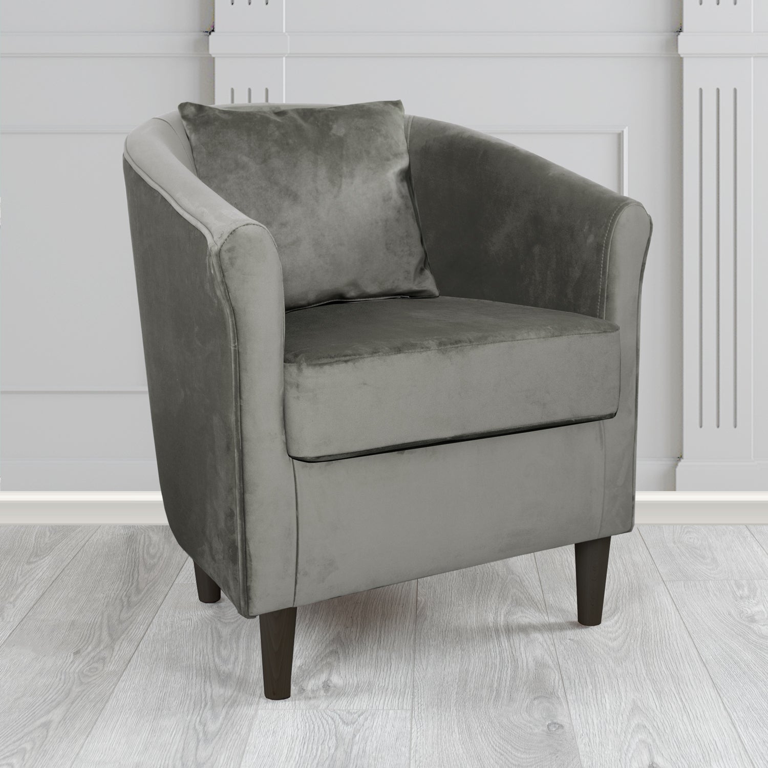 Express St Tropez Monaco Charcoal Plush Velvet Fabric Tub Chair with Scatter Cushion (6604834668586)
