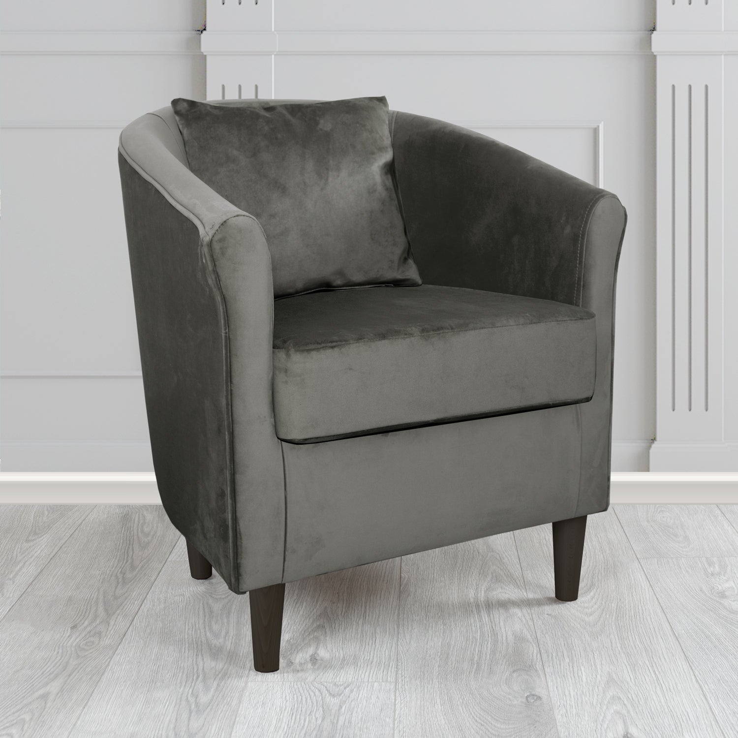 Express St Tropez Monaco Grey Plush Velvet Fabric Tub Chair with Scatter Cushion (6604845973546)