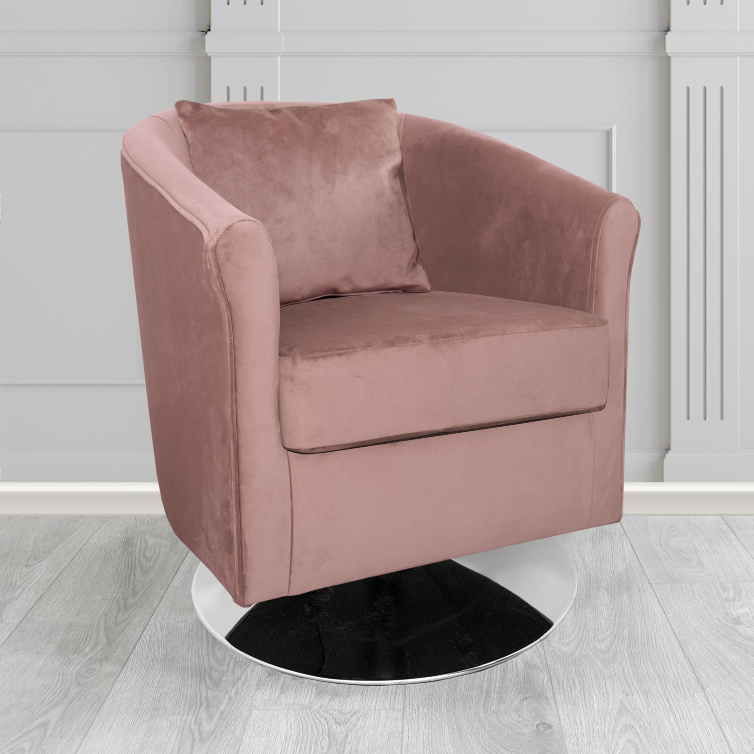 St Tropez Monaco Heather Plush Velvet Fabric Swivel Tub Chair with Scatter Cushion (6605091864618)