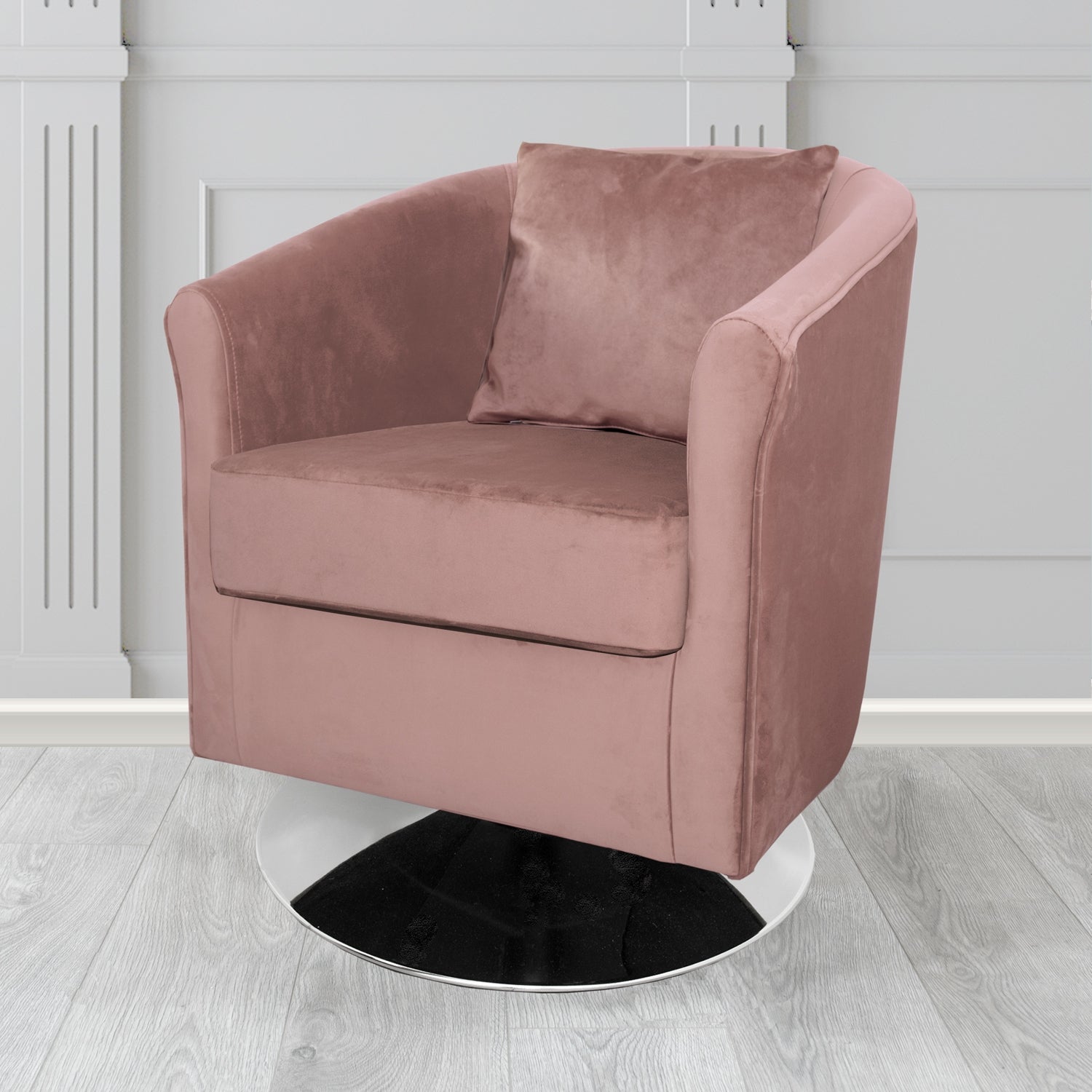 St Tropez Monaco Heather Plush Velvet Fabric Swivel Tub Chair with Scatter Cushion (6605091864618)