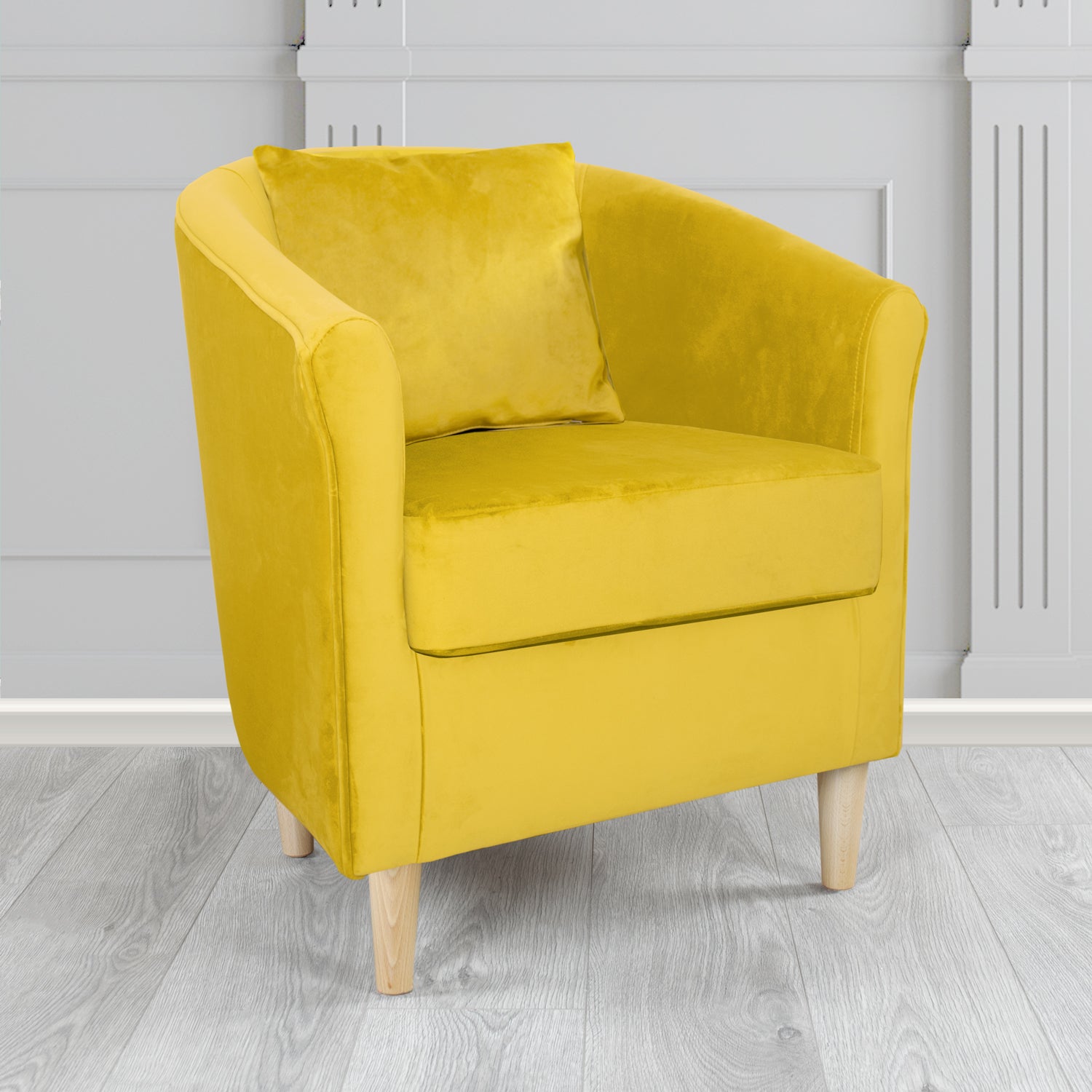 Express St Tropez Monaco Lemon Plush Velvet Fabric Tub Chair with Scatter Cushion (6604855214122)