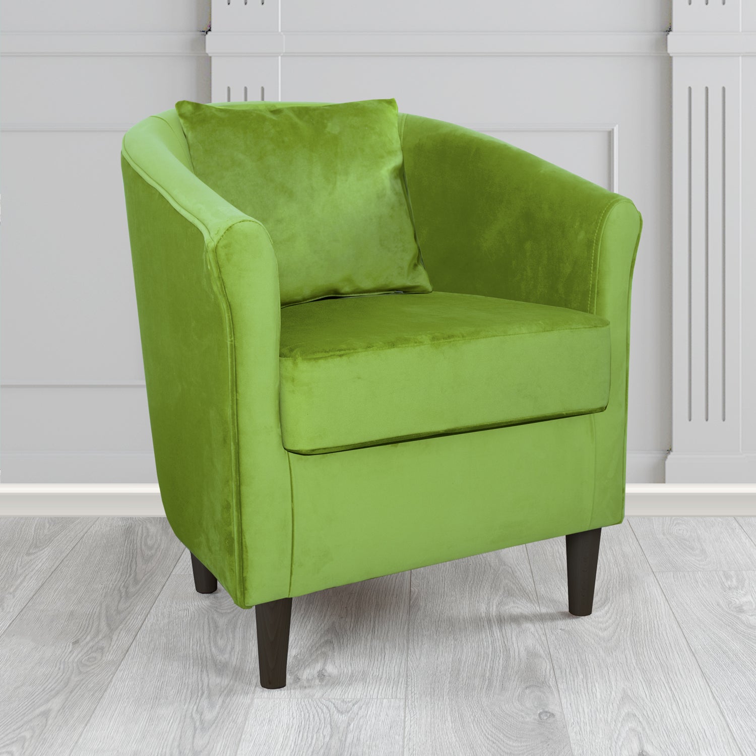 Express St Tropez Monaco Olive Plush Velvet Fabric Tub Chair with Scatter Cushion (6604856197162)