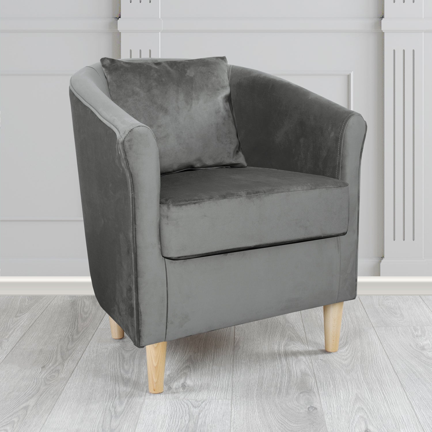 Express St Tropez Monaco Platinum Plush Velvet Fabric Tub Chair with Scatter Cushion (6604861046826)