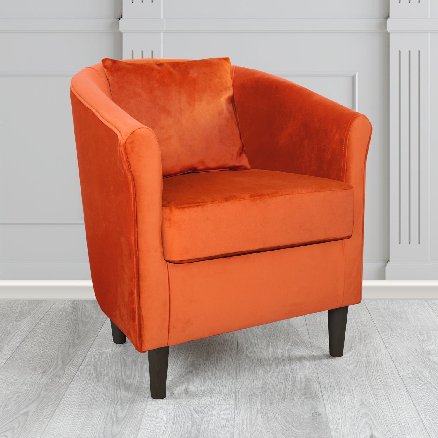 Express St Tropez Monaco Pumpkin Plush Velvet Fabric Tub Chair with Scatter Cushion (6604876349482)