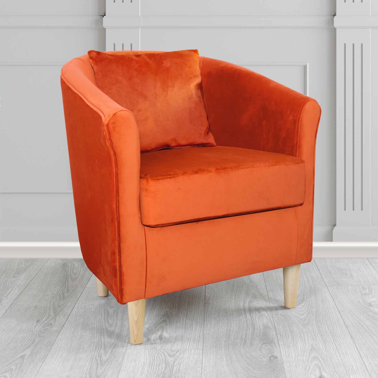 Express St Tropez Monaco Pumpkin Plush Velvet Fabric Tub Chair with Scatter Cushion (6604876349482)