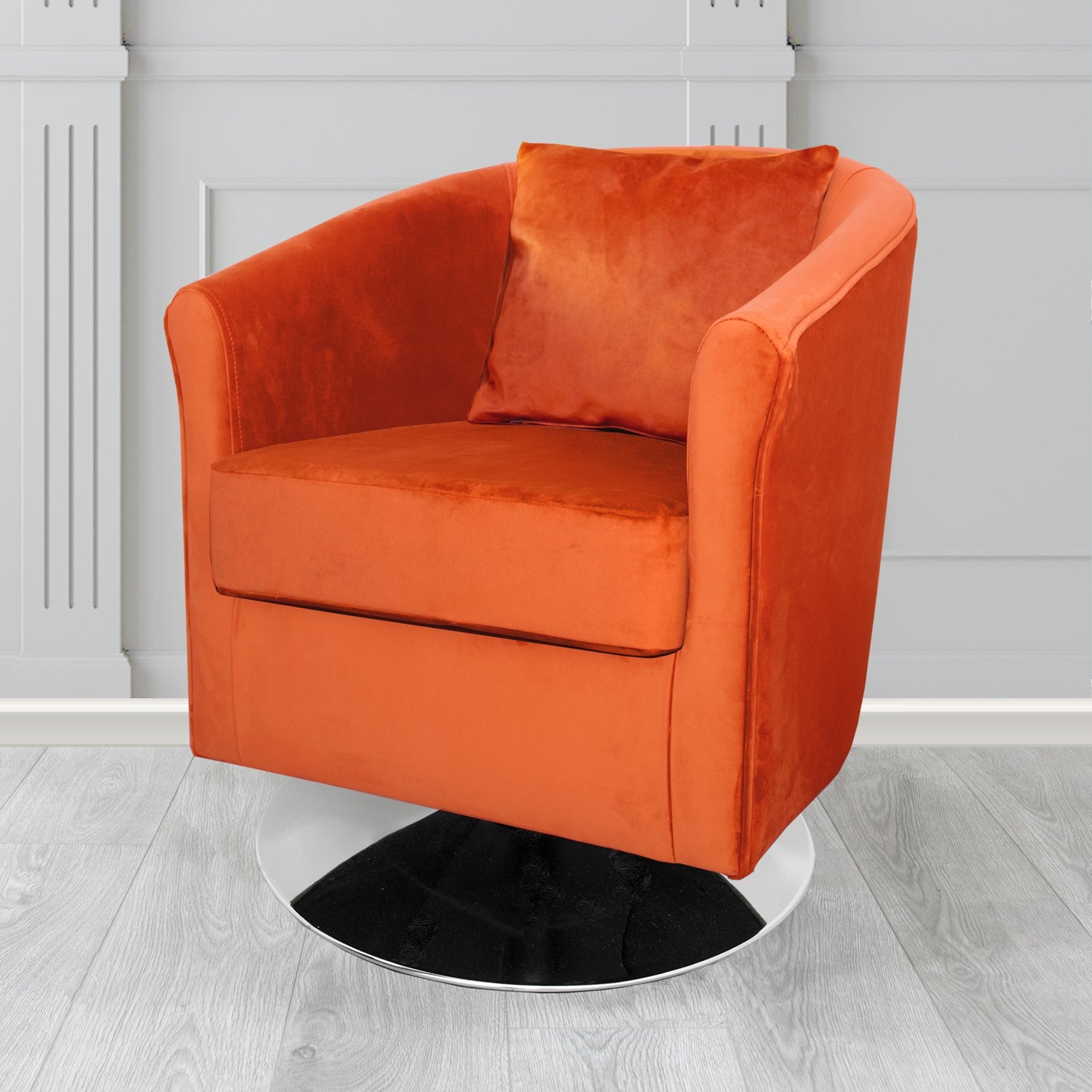 St Tropez Monaco Pumpkin Plush Velvet Fabric Swivel Tub Chair with Scatter Cushion (6605098516522)