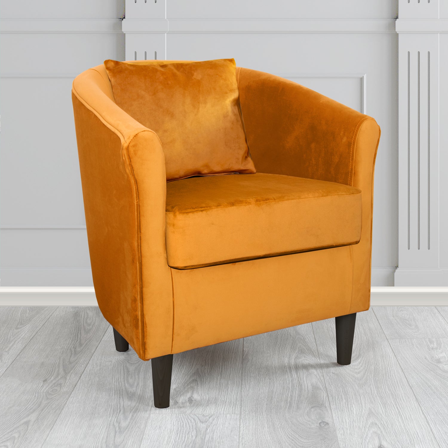 Express St Tropez Monaco Saffron Plush Velvet Fabric Tub Chair with Scatter Cushion (6604881920042)