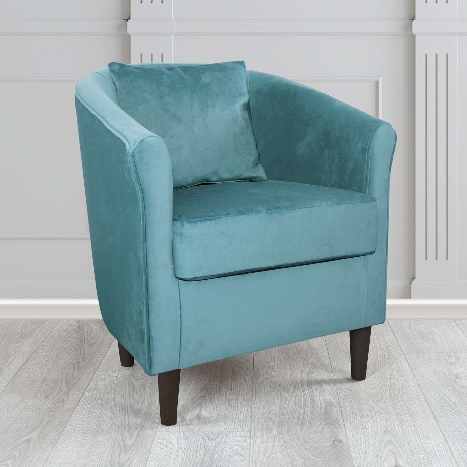 Express St Tropez Monaco Sky Plush Velvet Fabric Tub Chair with Scatter Cushion (6604886179882)