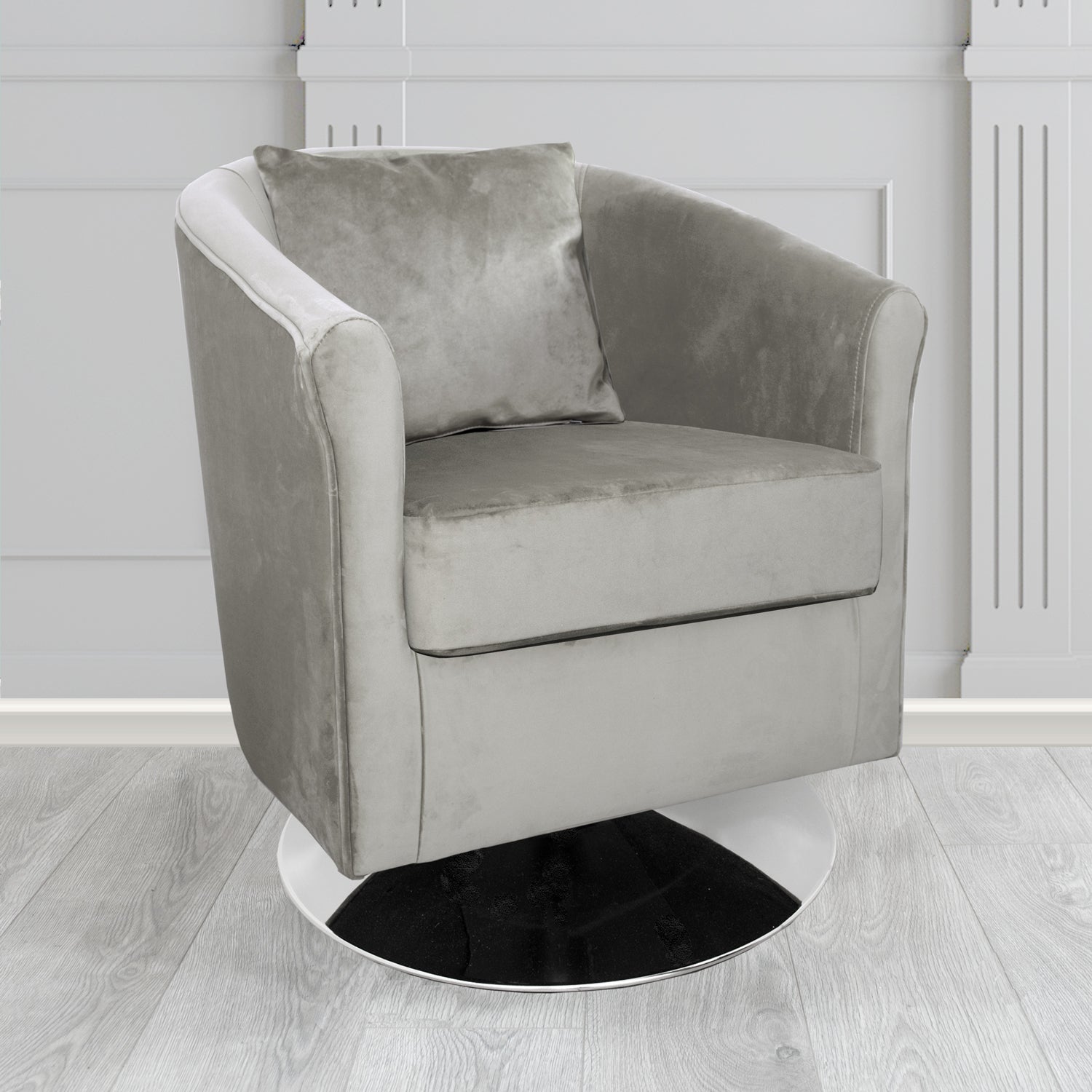 St Tropez Monaco Steel Plush Velvet Fabric Swivel Tub Chair with Scatter Cushion (6605127647274)