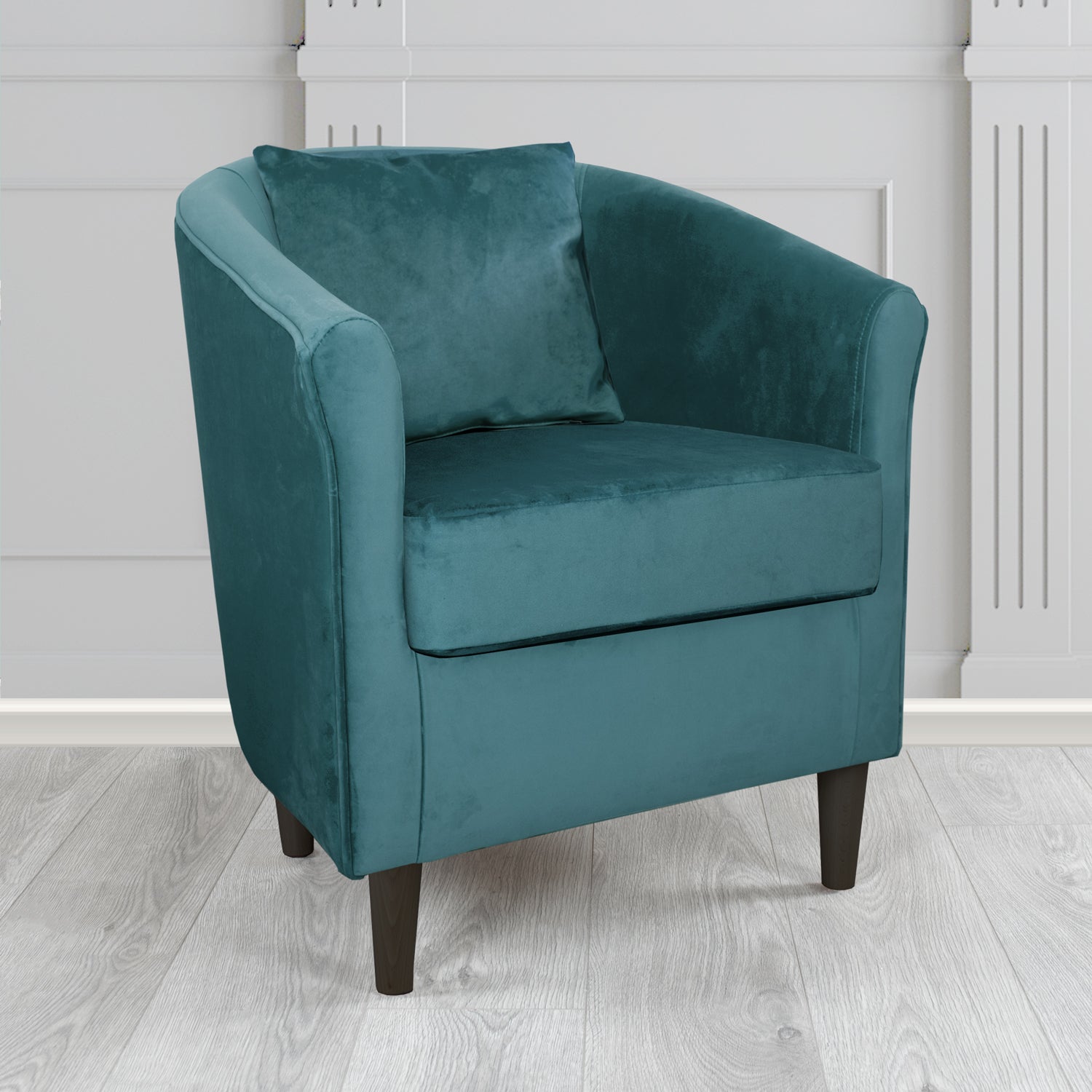 Express St Tropez Monaco Teal Plush Velvet Fabric Tub Chair with Scatter Cushion (6604889980970)