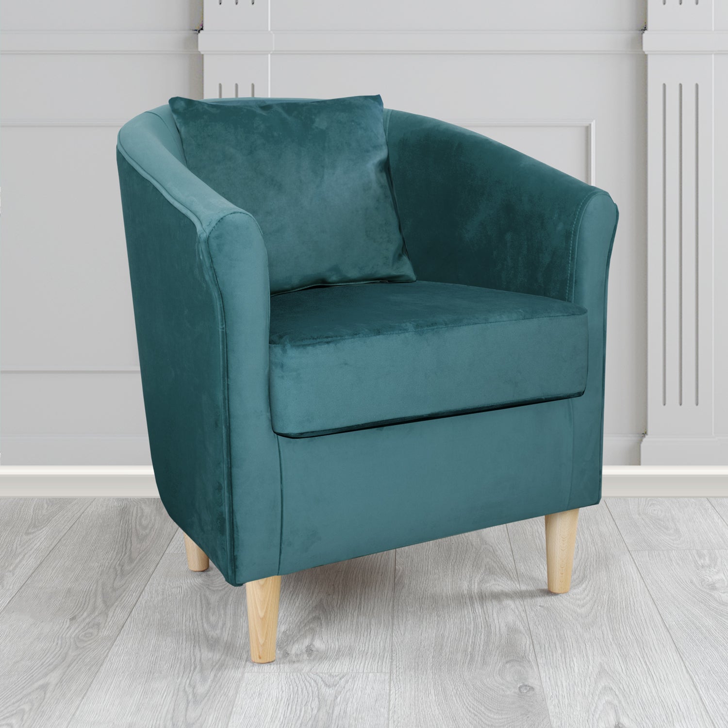 Express St Tropez Monaco Teal Plush Velvet Fabric Tub Chair with Scatter Cushion (6604889980970)