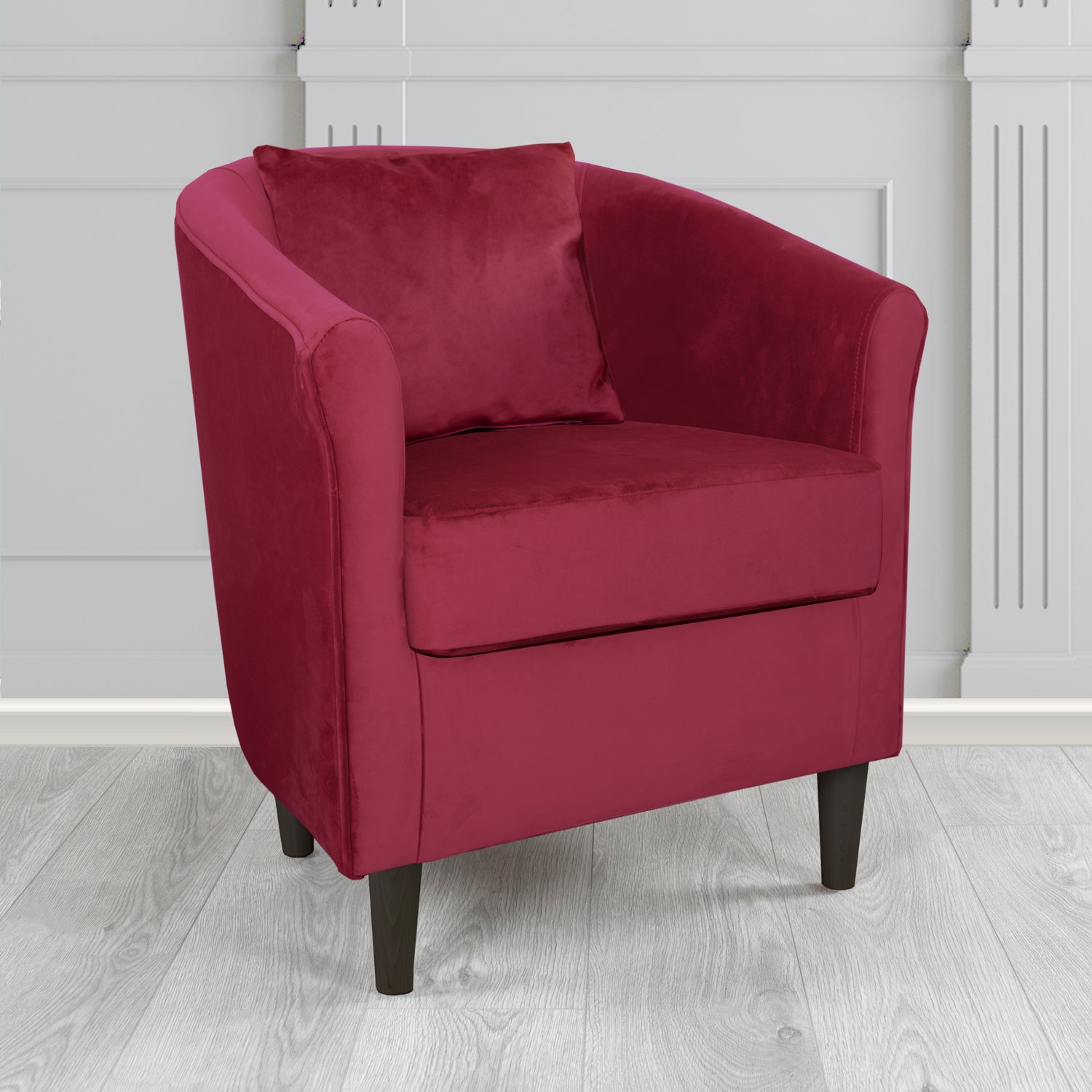 Express St Tropez Monaco Wine Plush Velvet Fabric Tub Chair with Scatter Cushion (6604890832938)