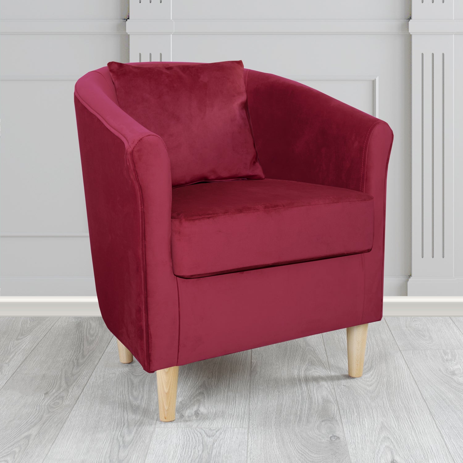 Express St Tropez Monaco Wine Plush Velvet Fabric Tub Chair with Scatter Cushion (6604890832938)