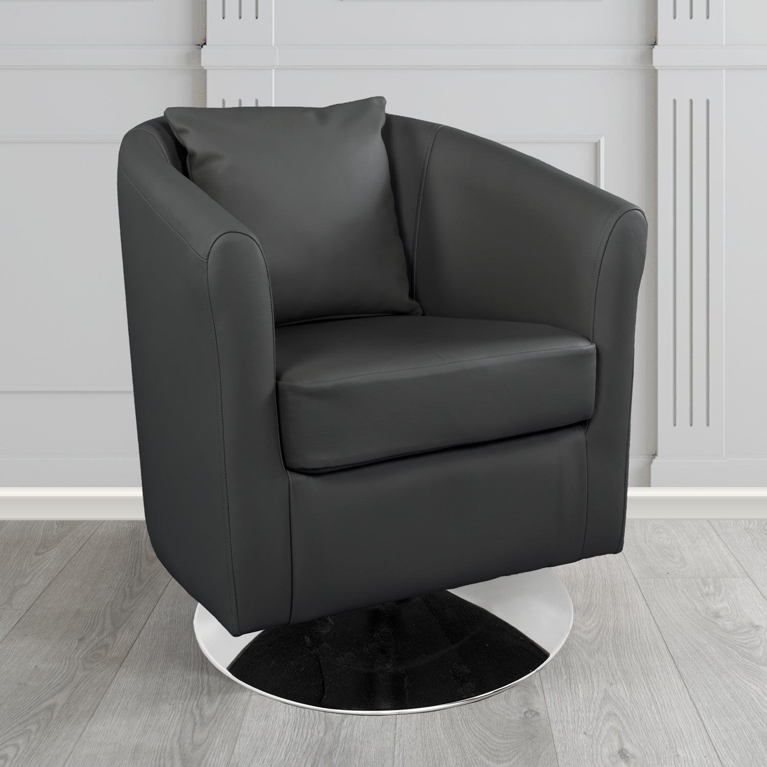St Tropez Shelly Black Crib 5 Genuine Leather Swivel Tub Chair (4630110109738)