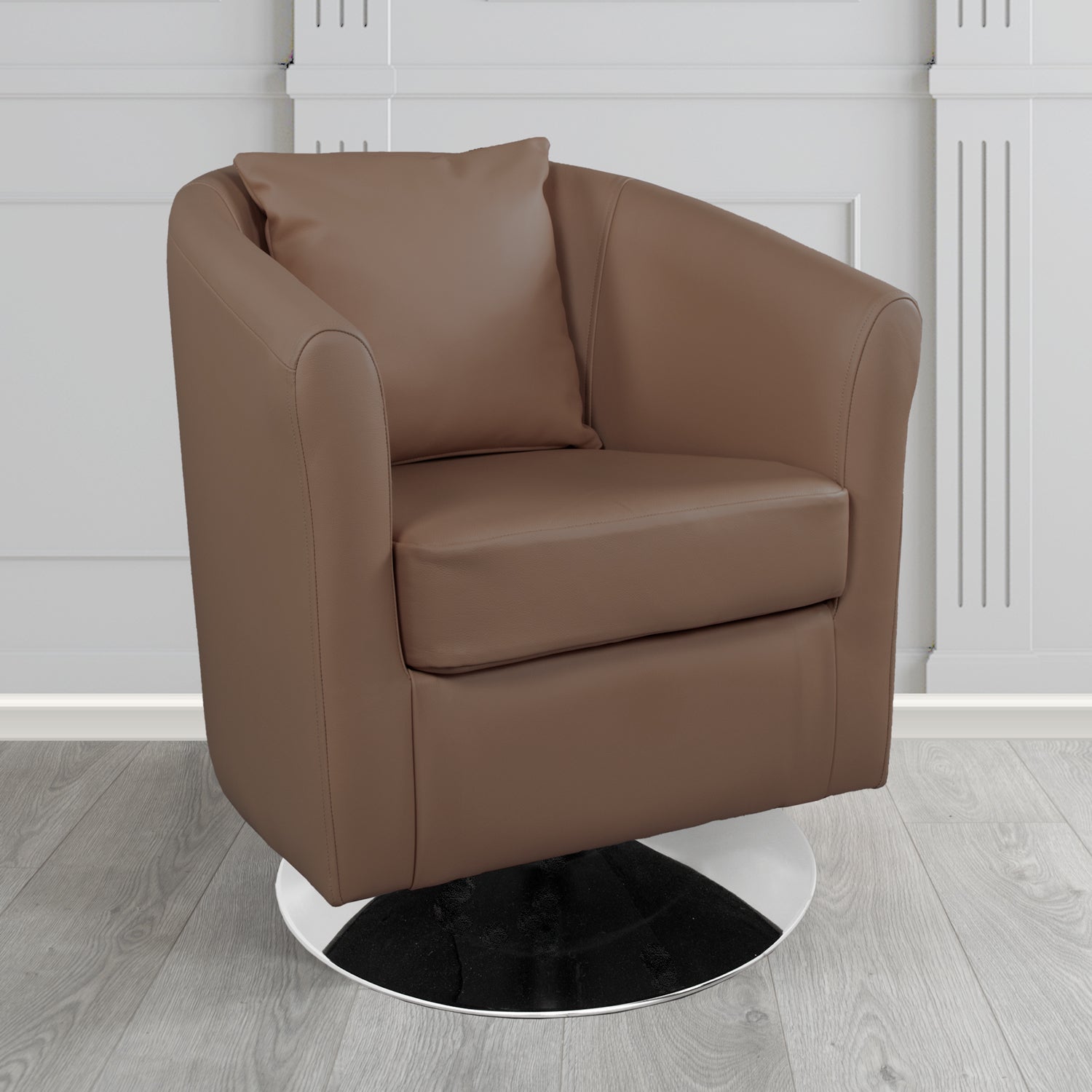 St Tropez Shelly Mocha Crib 5 Genuine Leather Swivel Tub Chair (4630470819882)