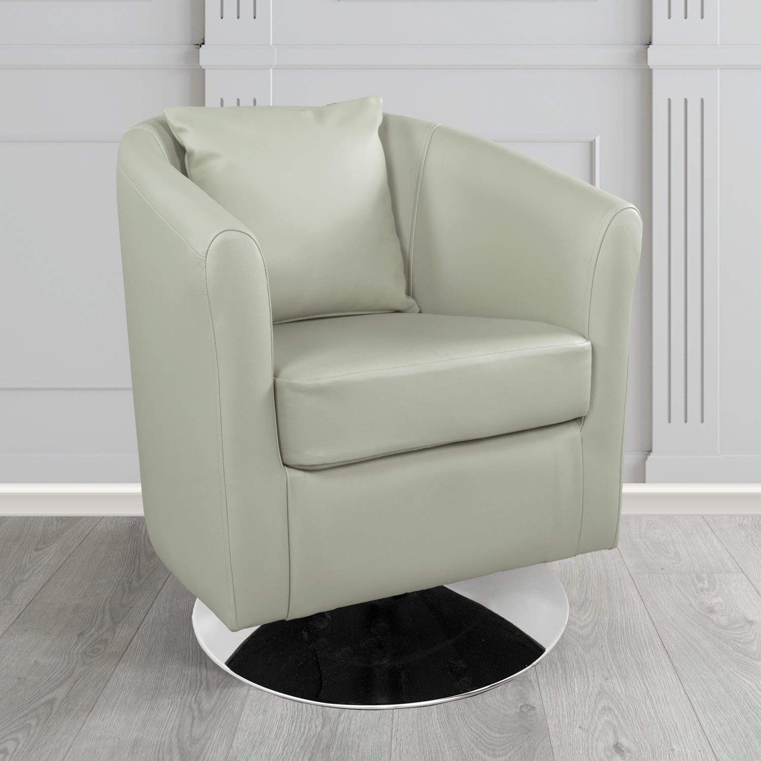 St Tropez Shelly Silver Grey Crib 5 Genuine Leather Swivel Tub Chair (4630500507690)