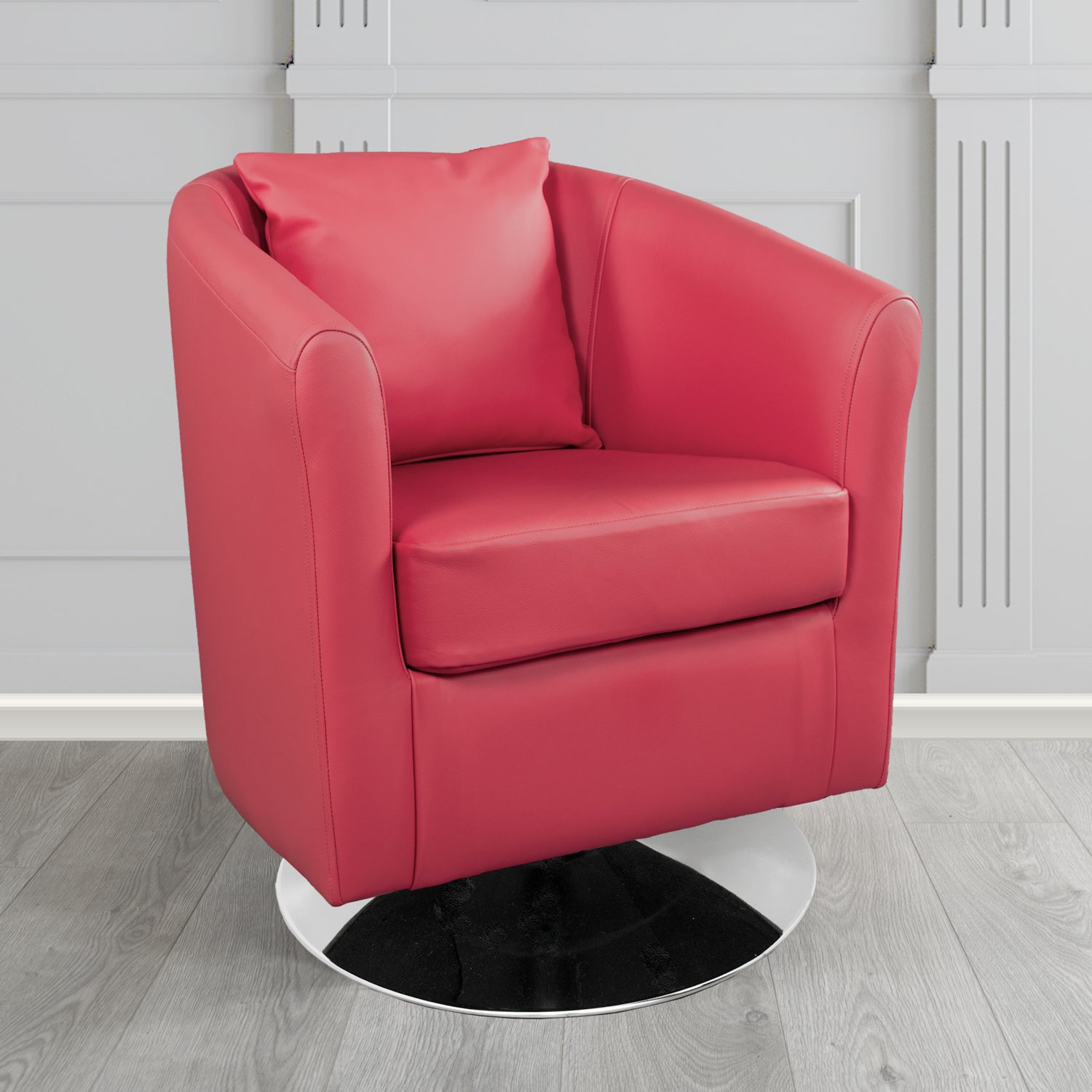 St Tropez Shelly Velvet Red Crib 5 Genuine Leather Swivel Tub Chair (4630509977642)