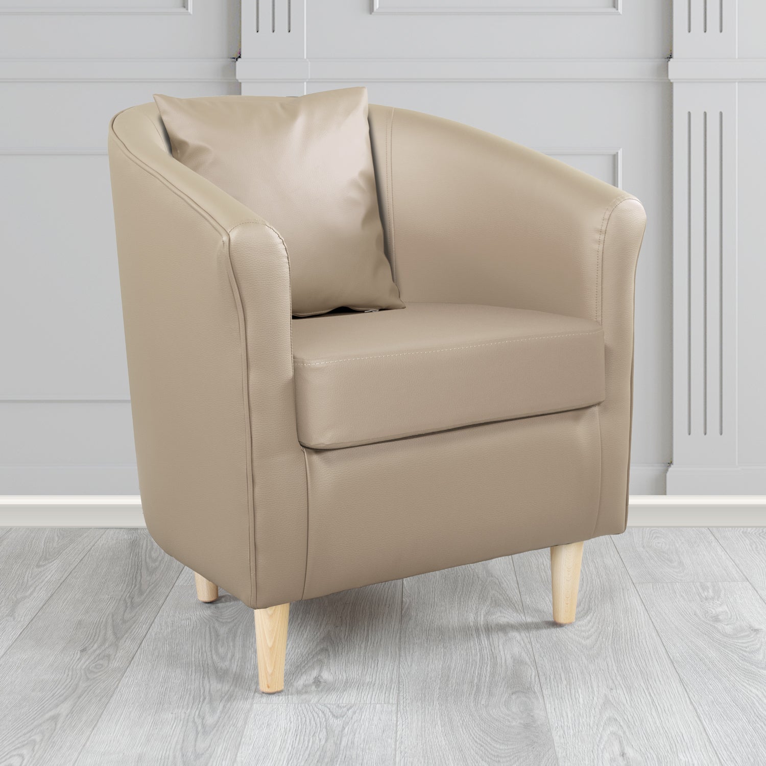 St Tropez Taupe DF50 Faux Leather Tub Chair (6628850499626)
