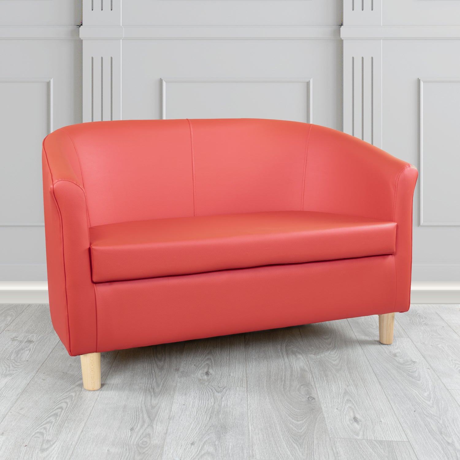 Tuscany Just Colour Crib 5 Coral Faux Leather 2 Seater Tub Sofa - The Tub Chair Shop
