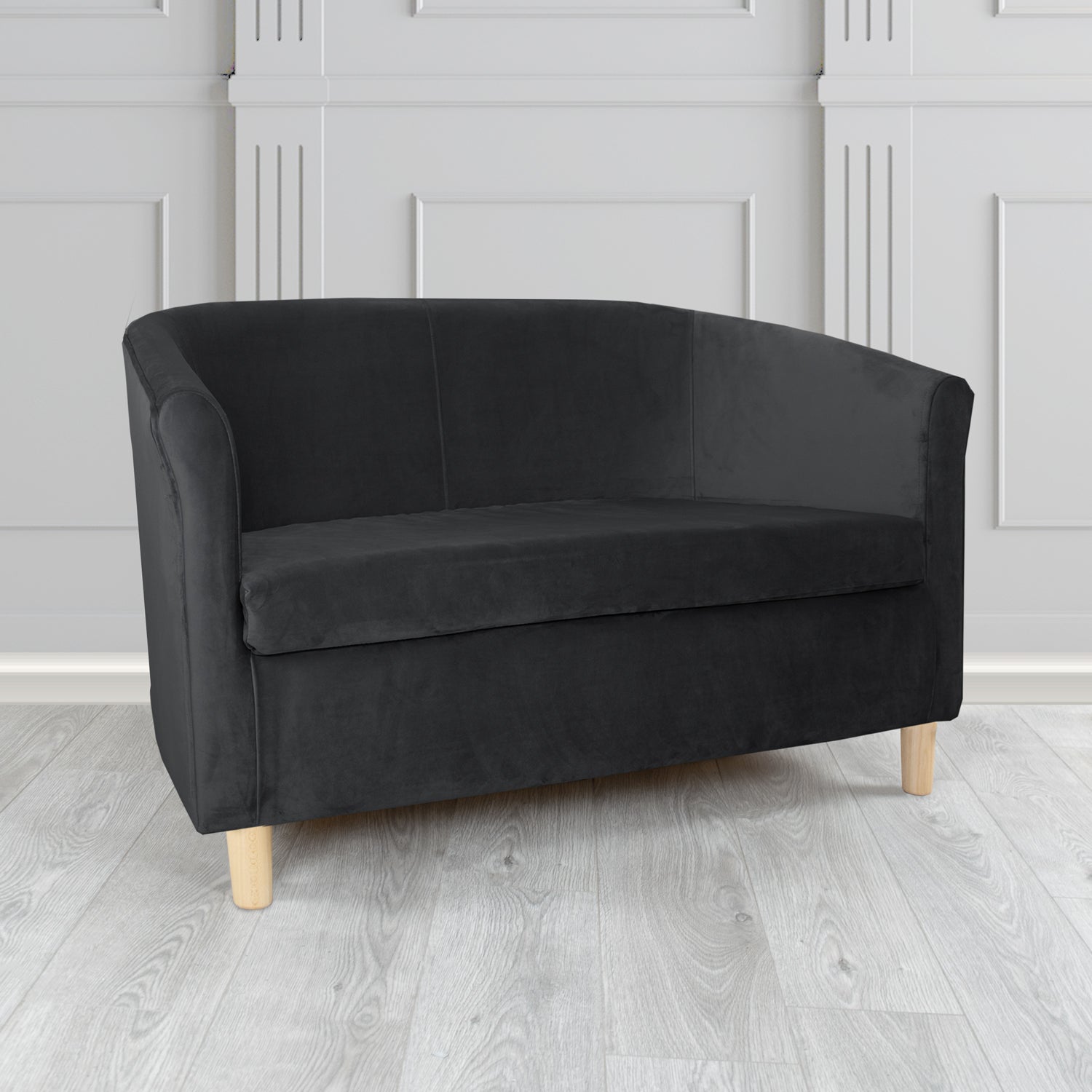 Tuscany Monaco Black Plush Velvet Fabric 2 Seater Tub Sofa (6591424921642)