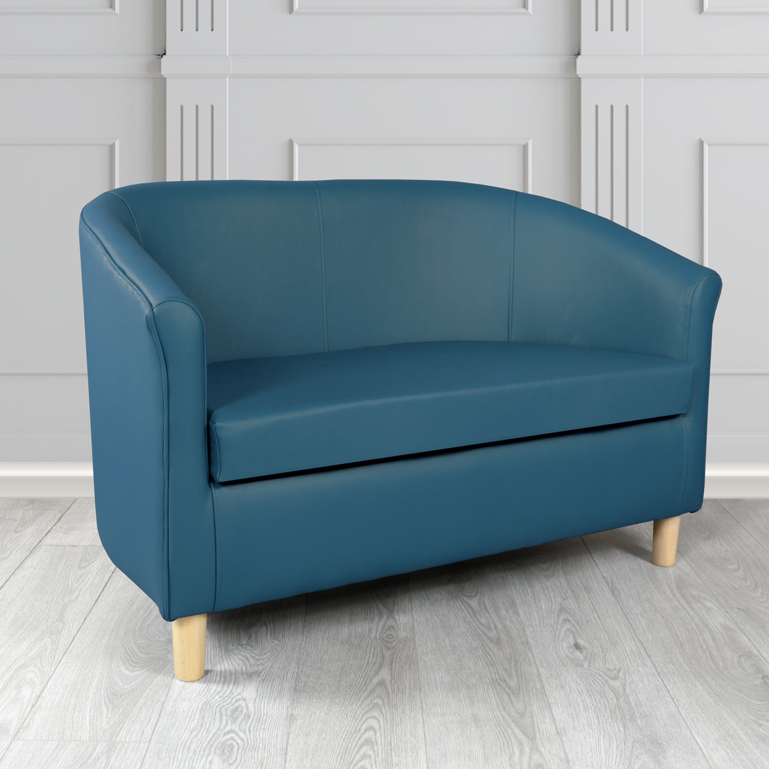Tuscany Shelly Majollica Blue Crib 5 Genuine Leather 2 Seater Tub Sofa