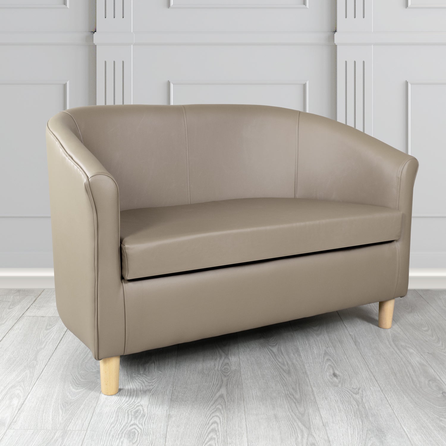 Tuscany Shelly Silver Beige Crib 5 Genuine Leather 2 Seater Tub Sofa - The Tub Chair Shop